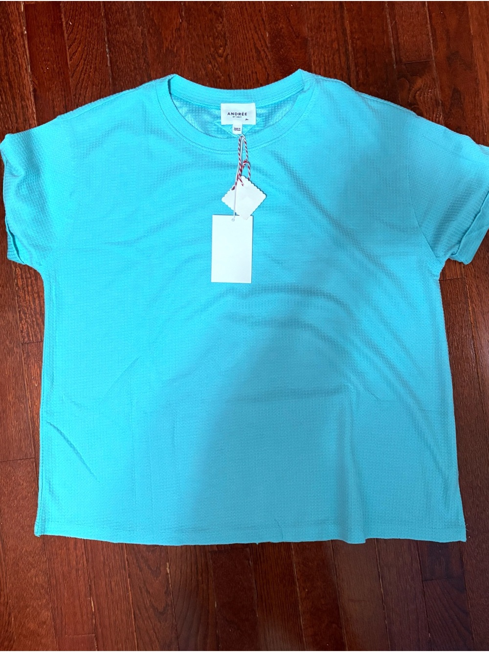 ANDREE BY UNIT Bright Turquoise Short Sleeve Crewneck Tee waffle tee